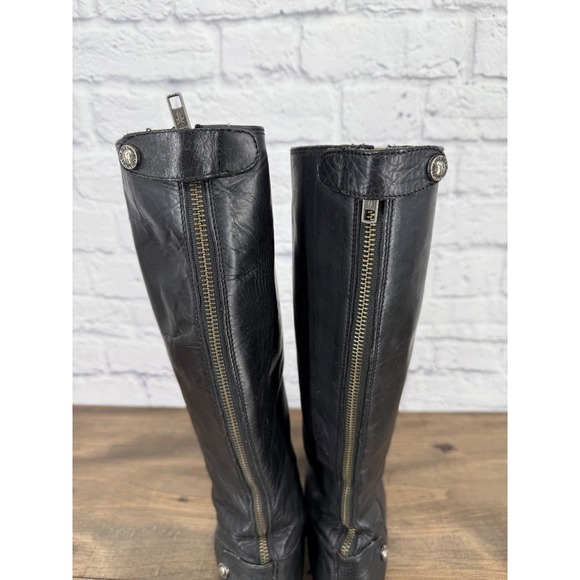 Frye Women's Black Leather Button Back Zip Riding Boots Extended Calf Size 7B - Picture 8 of 16